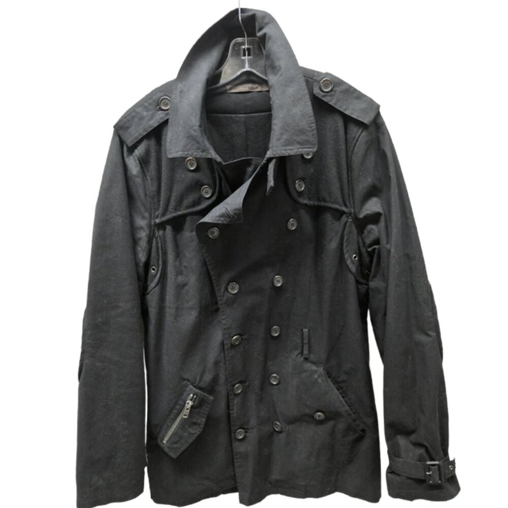 💥STYLISH MENS BLACK TRENCH COAT DESIGNER NICHOLAS K MENSWEAR. LARGE 42R QUALITY